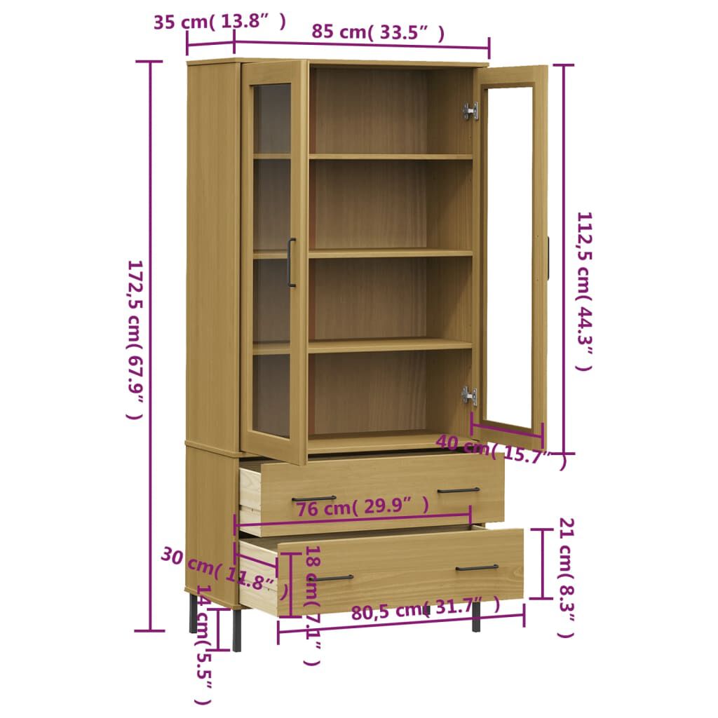 vidaXL Βιβλιοθήκη OSLO Καφέ 85x35x172,5 εκ. Μασίφ Ξύλο με Μεταλ. Πόδια