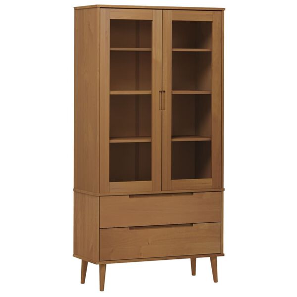 vidaXL Βιτρίνα MOLDE Καφέ 90 x 35 x 175 εκ. από Μασίφ Ξύλο Πεύκου