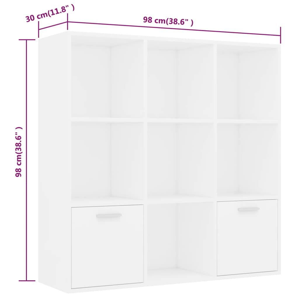 vidaXL Βιβλιοθήκη Λευκή 98 x 30 x 98 εκ. από Επεξ. Ξύλο