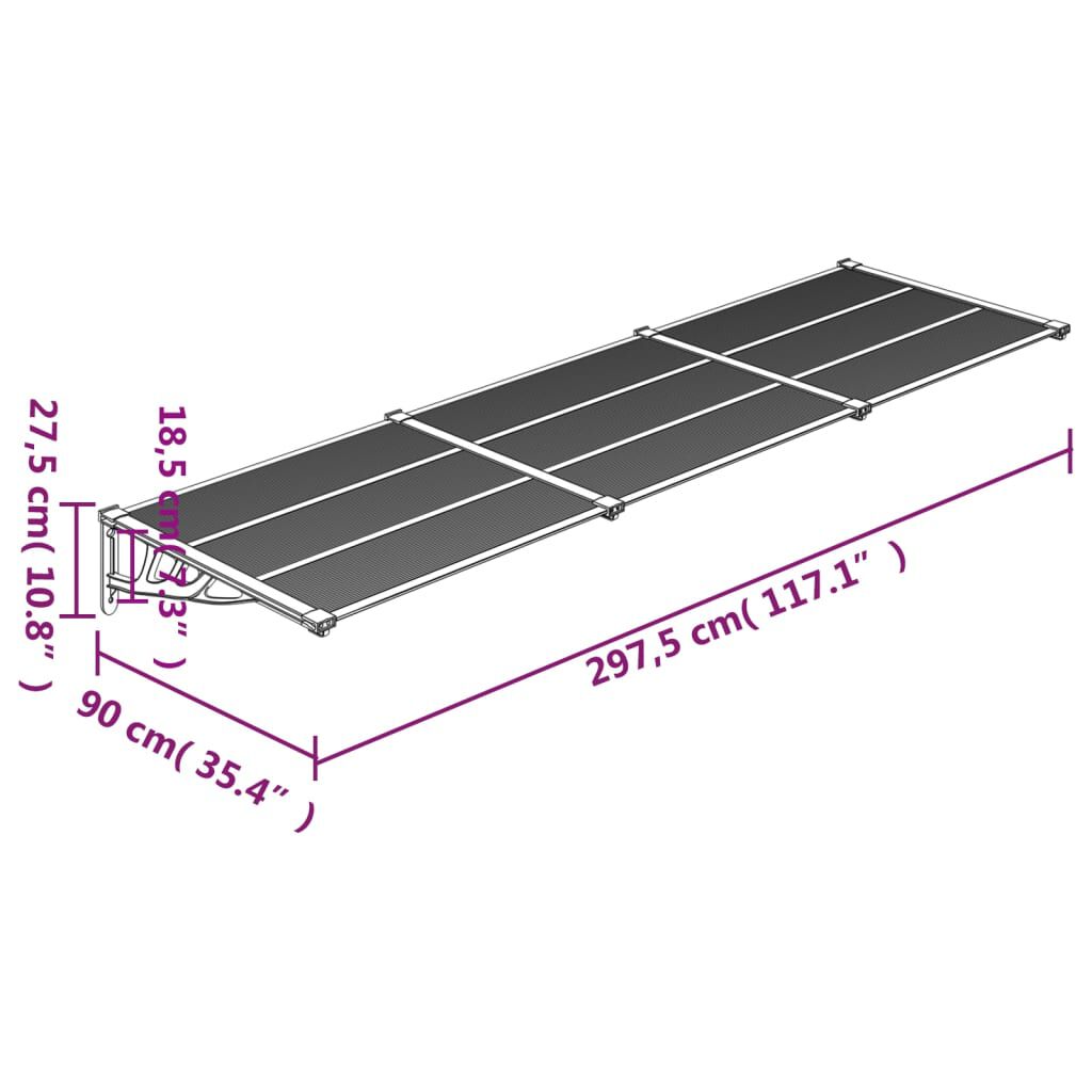 vidaXL Στέγαστρο Πόρτας Μαύρο & Διαφανές 297,5x90 εκ από Πολυκαρβονικό