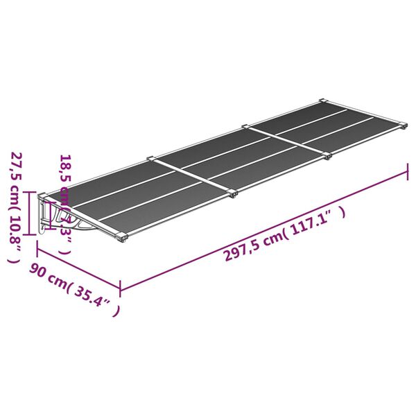 vidaXL Στέγαστρο Πόρτας Μαύρο & Διαφανές 297,5x90 εκ από Πολυκαρβονικό