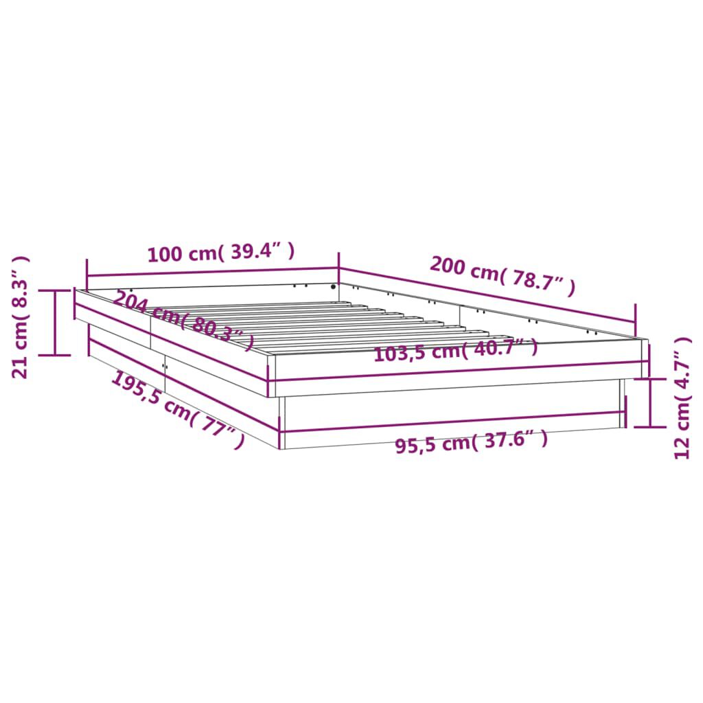 vidaXL Πλαίσιο Κρεβατιού με LED Λευκό 100 x 200 εκ. από Μασίφ Ξύλο