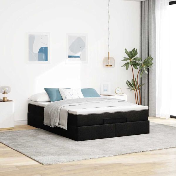 vidaXL Οθωμανικό κρεβάτι με στρώμα Μαύρο 140x190cm Συνθετικό δέρμα