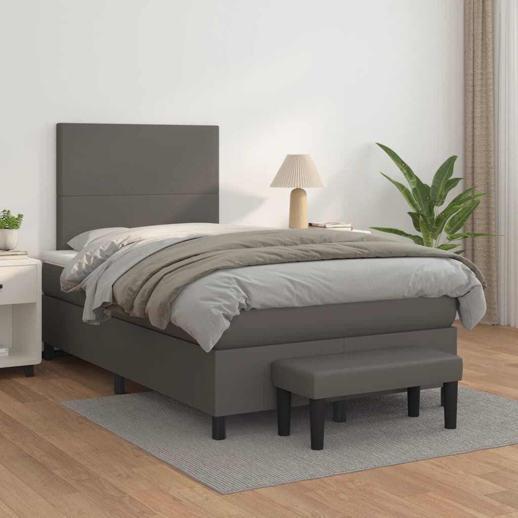 vidaXL Κρεβάτι Boxspring με Στρώμα Γκρι 120x190εκ. από Συνθετικό Δέρμα