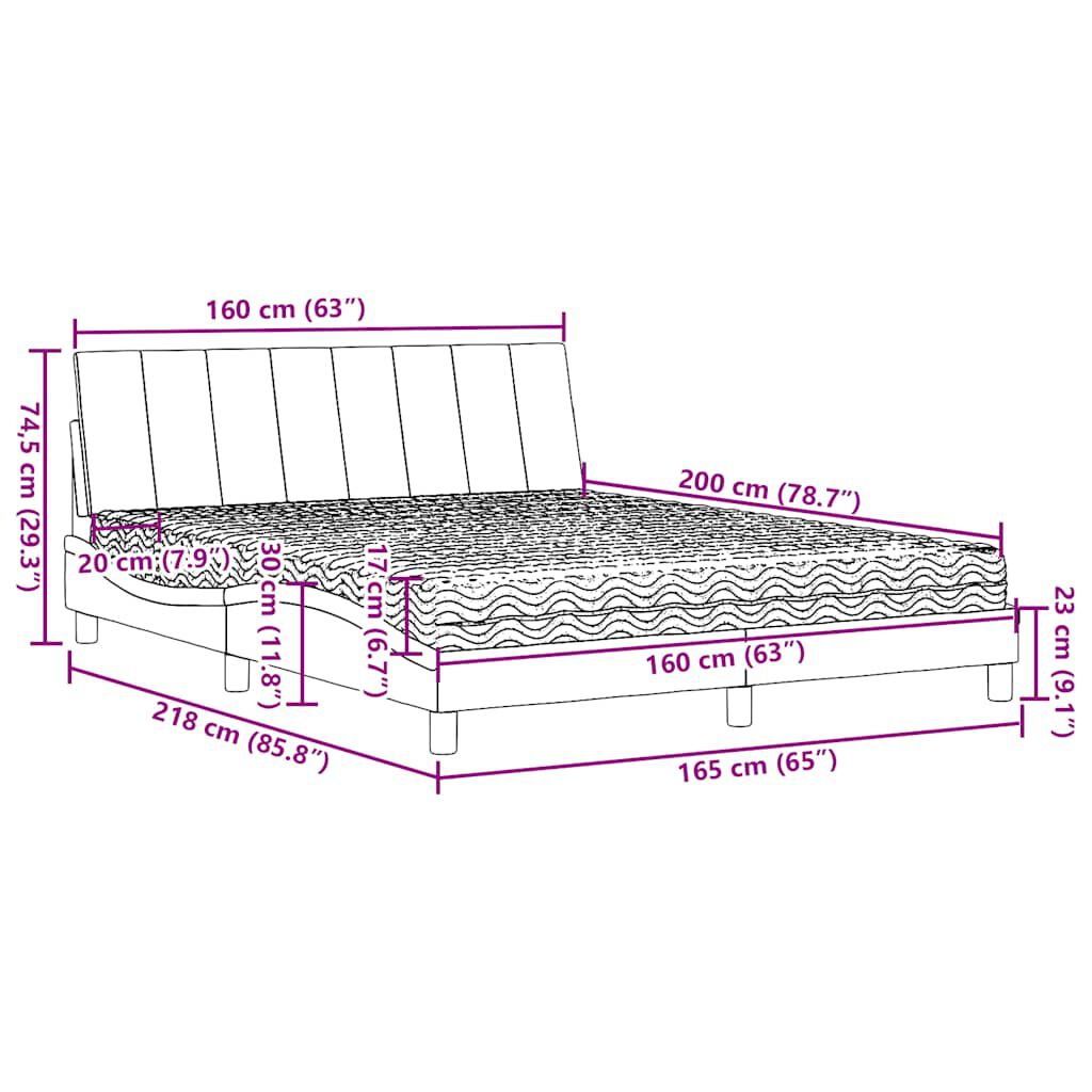 vidaXL Κρεβάτι Σκούρο Γκρι 160x200 εκ Υφασμάτινο