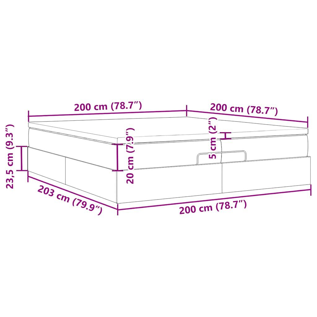vidaXL Οθωμανικό κρεβάτι με στρώματα Μαύρο 200x200cm Velvet