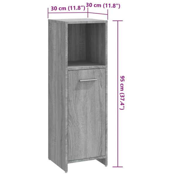 vidaXL Ντουλάπι Μπάνιου Γκρι Sonoma 30x30x95 εκ. Επεξεργασμένο Ξύλο