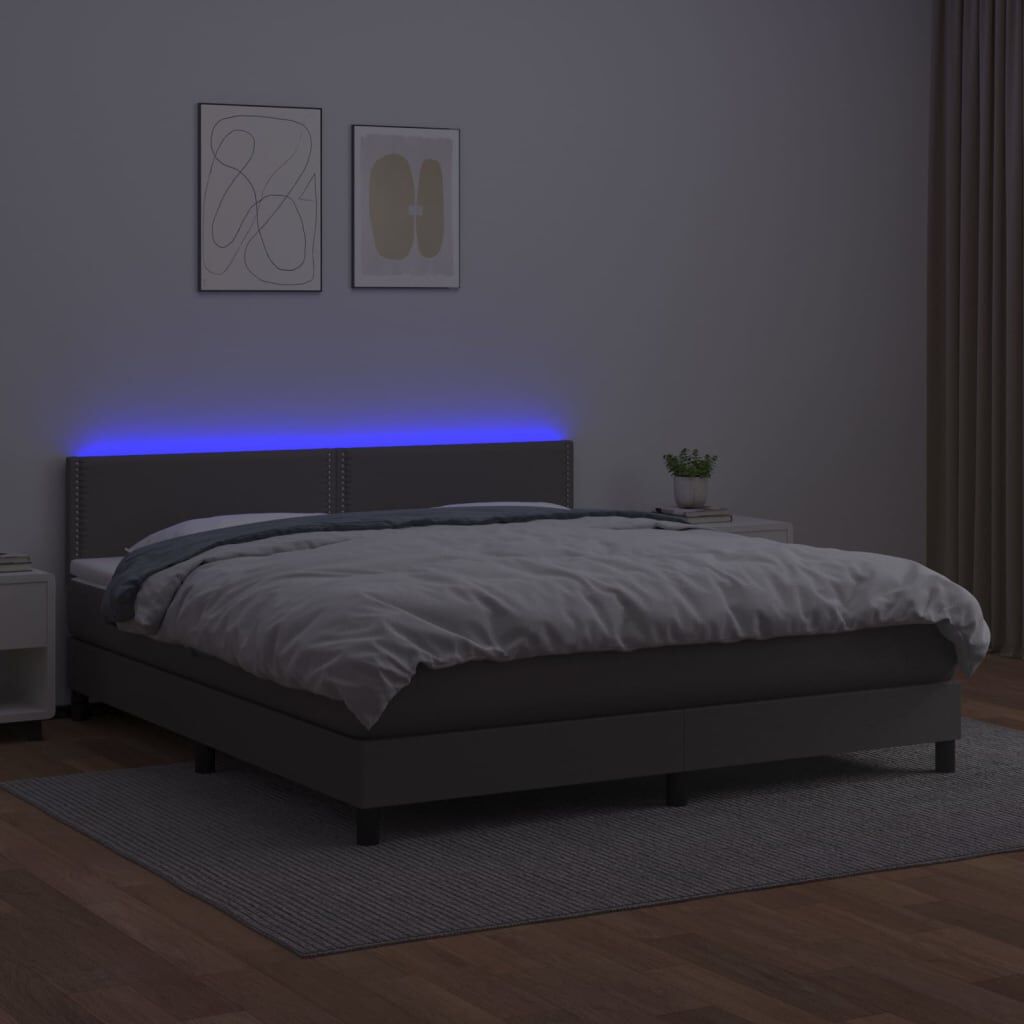 vidaXL Κρεβάτι Boxspring με Στρώμα & LED Γκρι 180x200 εκ. Συνθ. Δέρμα