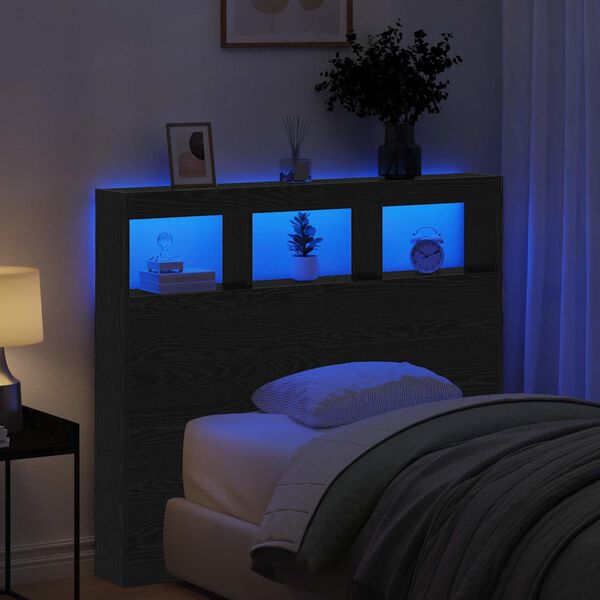 vidaXL Κεφαλάρι Ντουλάπι με LED με ράφι Μαύρη δρυς 122 x 17 x 102 εκ