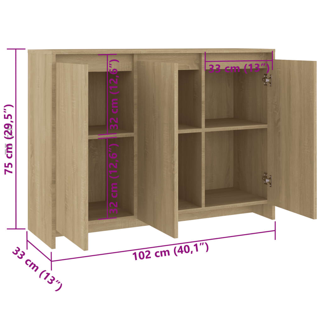 vidaXL Μπουφές Sonoma Δρυς 102x33x75 εκ. Επεξεργασμένο Ξύλο
