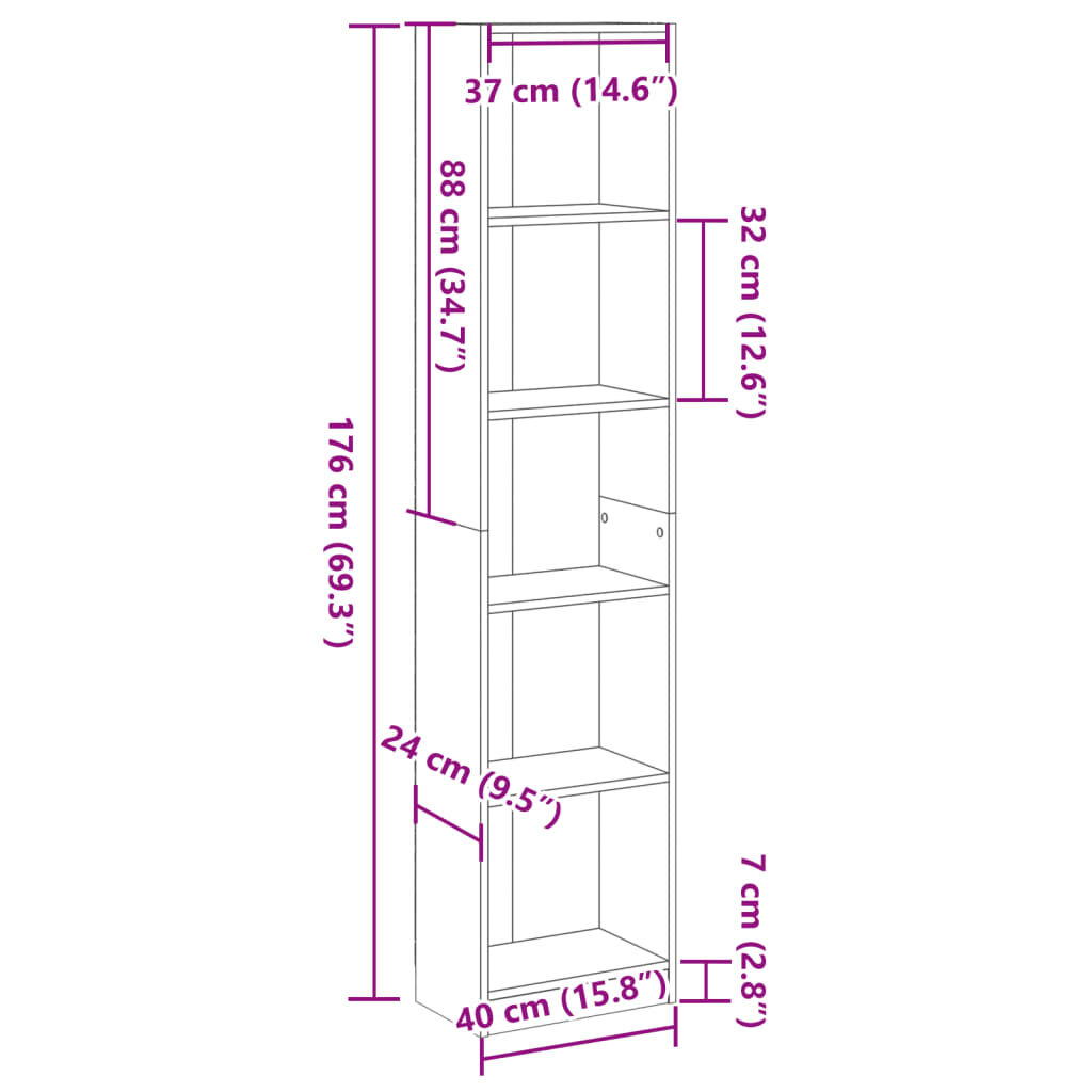 vidaXL Βιβλιοθήκη Όψη Παλαιού Ξύλου 40x24x176 εκ. Επεξεργασμένο Ξύλο
