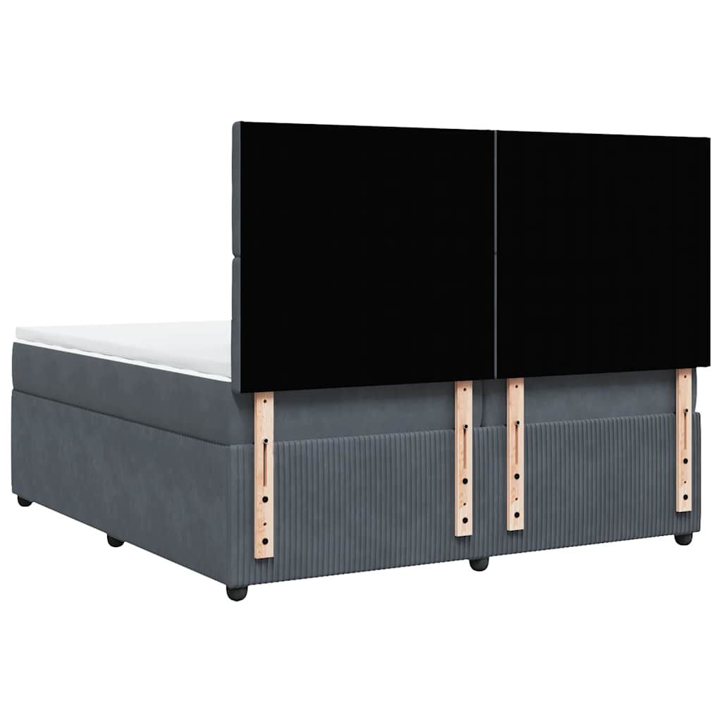 vidaXL Κρεβάτι Boxspring με Στρώμα Σκούρο Γκρι 200x200 εκ. Βελούδινο