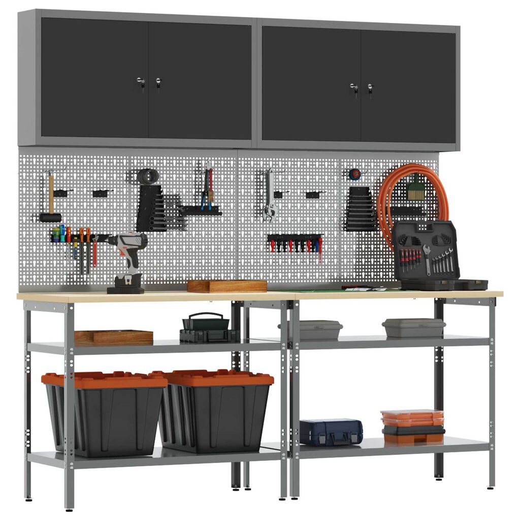 vidaXL Σετ πάγκου εργασίας με ράφι 8 pcs Γκρι 200 x 55 x 200 εκ Ατσάλι