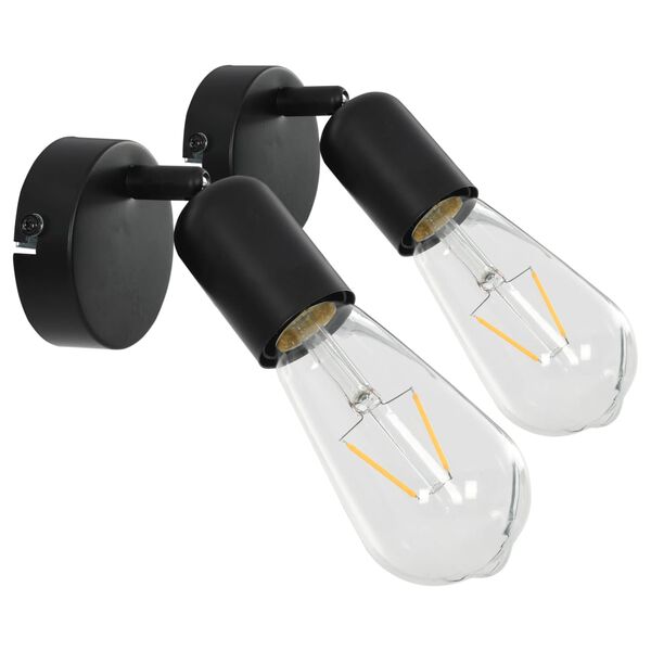vidaXL Φωτιστικά Σποτ 2 τεμ. Μαύρα με Λαμπτήρες Filament 2W Ε27
