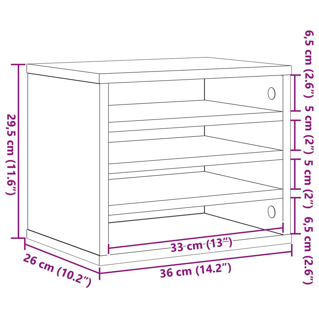 vidaXL Οργανωτής Γραφείου Μαύρη Δρυς 36x26x29.5 cm Επεξεργασμένο Ξύλο