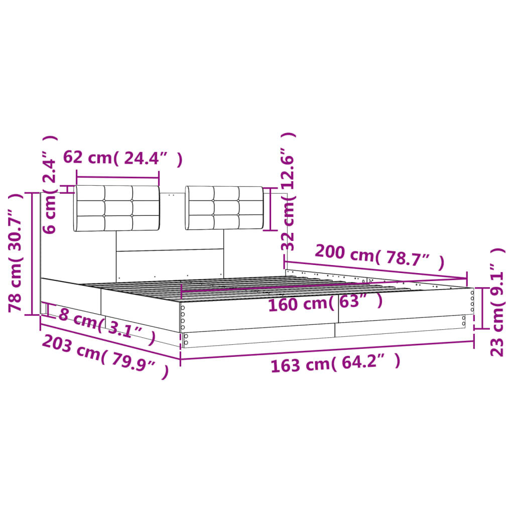 vidaXL Πλαίσιο Κρεβατιού με Κεφαλάρι Λευκό 160x200 εκ. Επεξ. Ξύλο