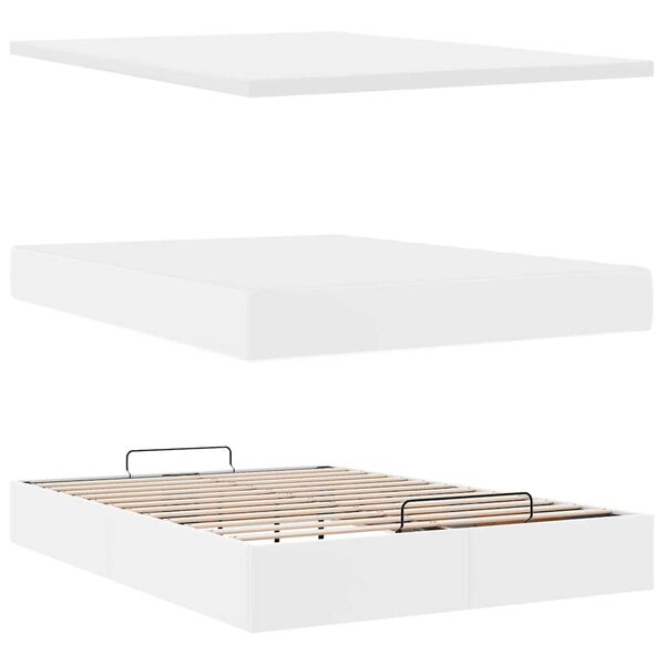 vidaXL Οθωμανικό κρεβάτι με στρώμα Λευκό 140x200cm Faux Leather
