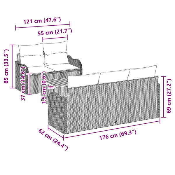 vidaXL Σετ Καναπέ Κήπου 6 pcs Μαύρο Πολυ ράταν
