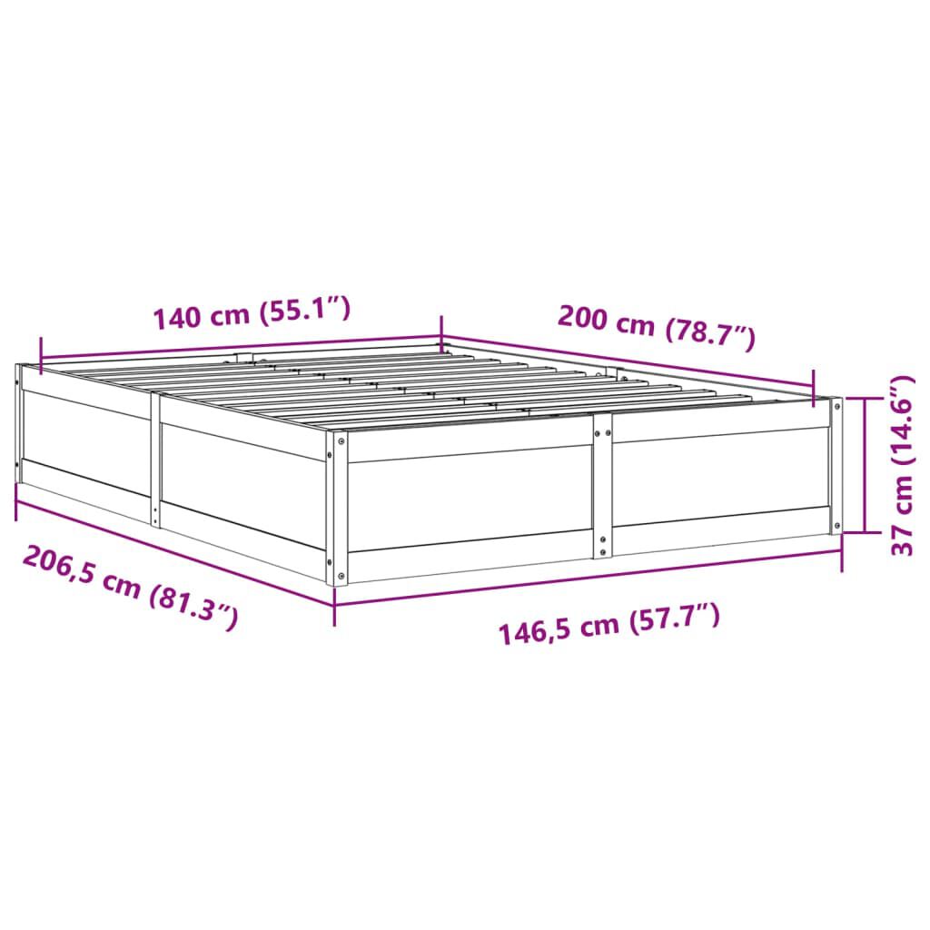vidaXL Σκελετός Κρεβατιού Χωρίς Στρώμα Καφέ 140x200 Μασίφ Ξύλο Πεύκου
