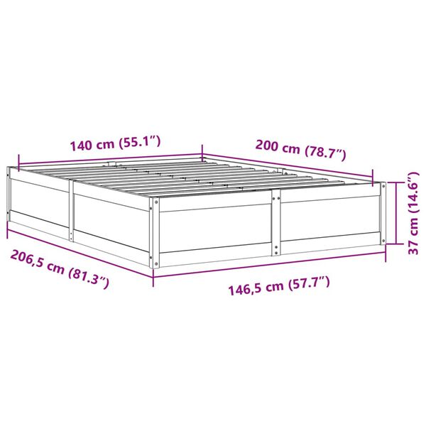 vidaXL Σκελετός Κρεβατιού Χωρίς Στρώμα Καφέ 140x200 Μασίφ Ξύλο Πεύκου