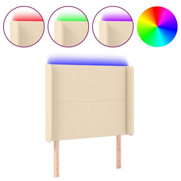 vidaXL Κεφαλάρι Κρεβατιού LED Κρεμ 83x16x118/128εκ. Υφασμάτινο