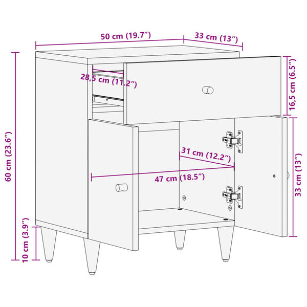 vidaXL Κομοδίνο 50 x 33 x 60 εκ. από Μασίφ Ξύλο Μάνγκο