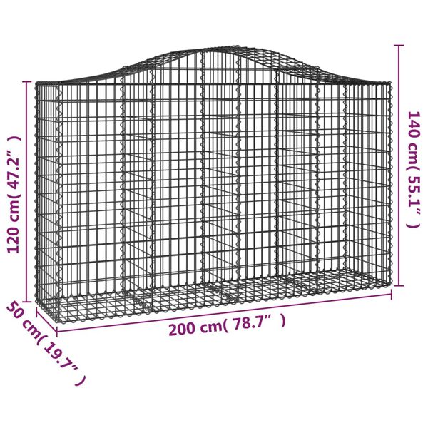 vidaXL Συρματοκιβώτια Τοξωτά 9 τεμ. 200x50x120/140 εκ. Γαλβαν. Ατσάλι