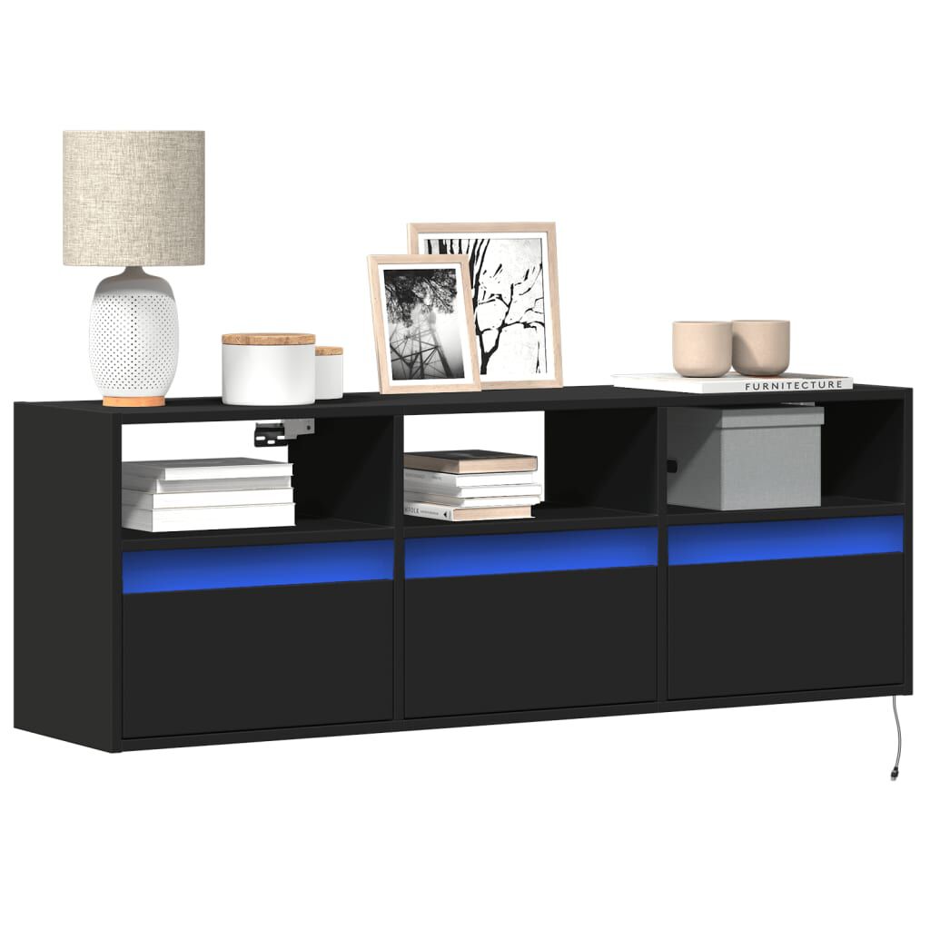vidaXL Έπιπλο Τοίχου Τηλεόρασης με LED Μαύρο 130x31x45 εκ.