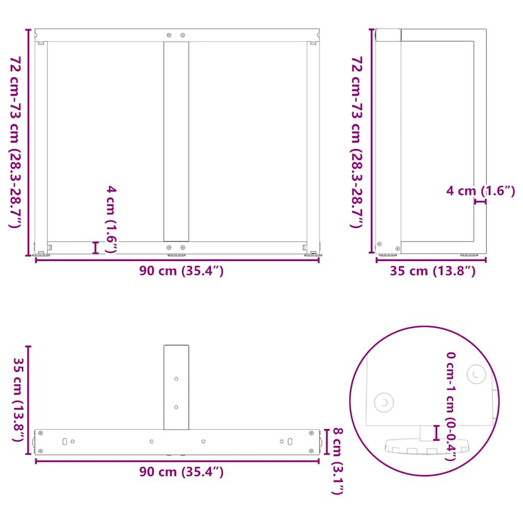 vidaXL Πόδια τραπεζαρίας σε σχήμα T 2 τεμ. 90x35x(72-73)εκ. Ατσάλι