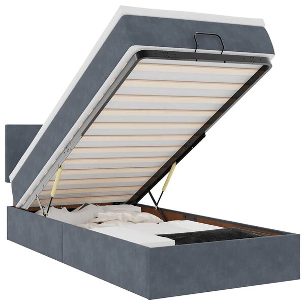 vidaXL Οθωμανικό κρεβάτι με στρώμα&LEDs Σκούρο γκρι 100x200cm Βελούδο