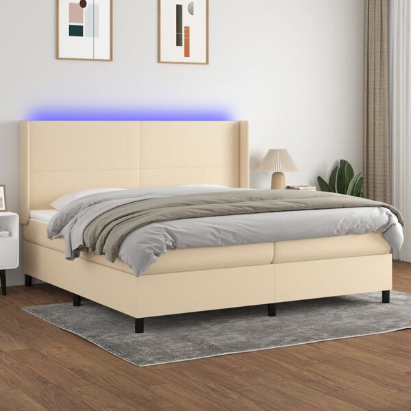vidaXL &Kappa;&rho;&epsilon;&beta;ά&tau;&iota; Boxspring &mu;&epsilon; &Sigma;&tau;&rho;ώ&mu;&alpha; & LED &Kappa;&rho;&epsilon;&mu; 200x200 &epsilon;&kappa;. &Upsilon;&phi;&alpha;&sigma;&mu;ά&tau;&iota;&nu;&omicron;
