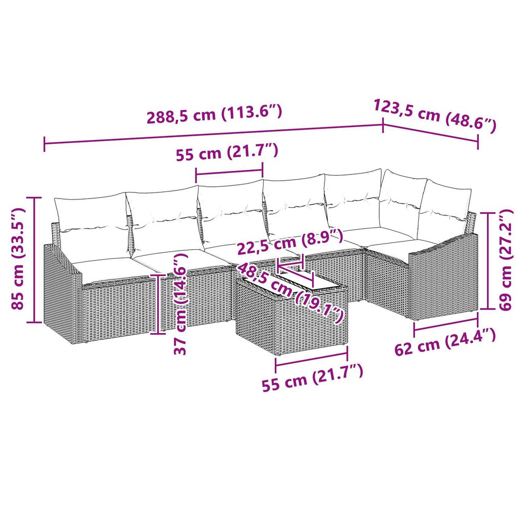 vidaXL Σετ Καναπέ Κήπου 7 pcs Γκρι Πολυ ράταν