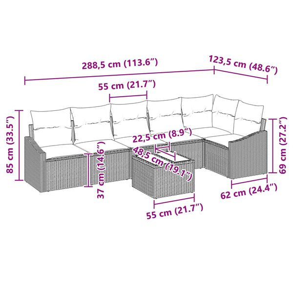 vidaXL Σετ Καναπέ Κήπου 7 pcs Γκρι Πολυ ράταν