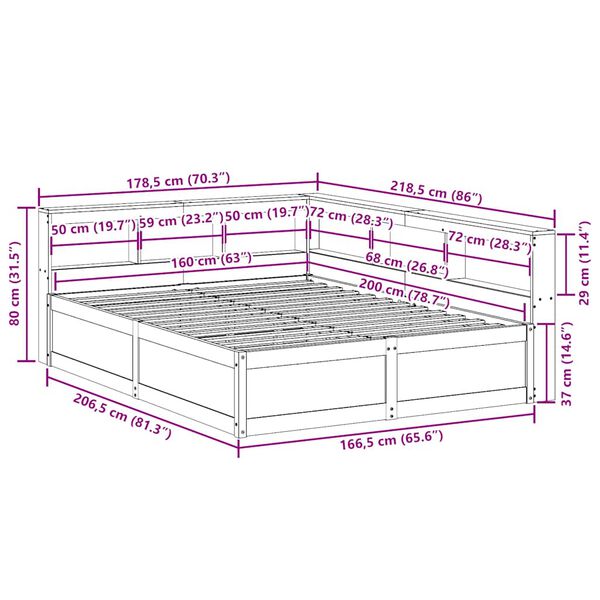 vidaXL Κρεβάτι Βιβλιοθήκη Χωρίς Στρώμα 160x200 εκ Μασίφ Ξύλο Πεύκου