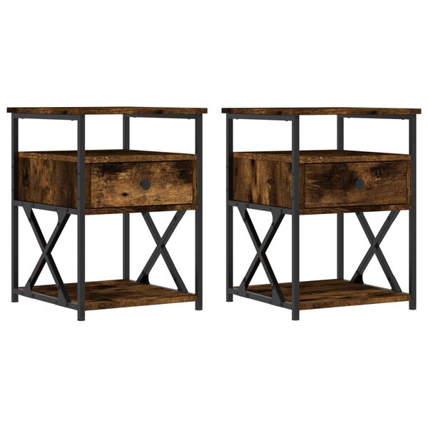 vidaXL Κομοδίνα 2 τεμ. Καπνιστή Δρυς 40x42x55 εκ. Επεξεργασμένο Ξύλο