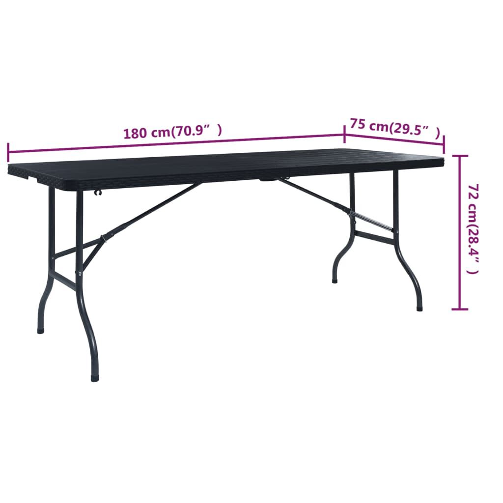 vidaXL Τραπέζι Κήπου Πτυσσόμ. Μαύρο 180x75x72 εκ. HDPE Απομίμηση Ρατάν