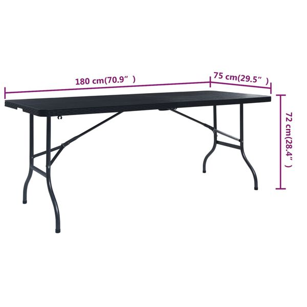 vidaXL Τραπέζι Κήπου Πτυσσόμ. Μαύρο 180x75x72 εκ. HDPE Απομίμηση Ρατάν