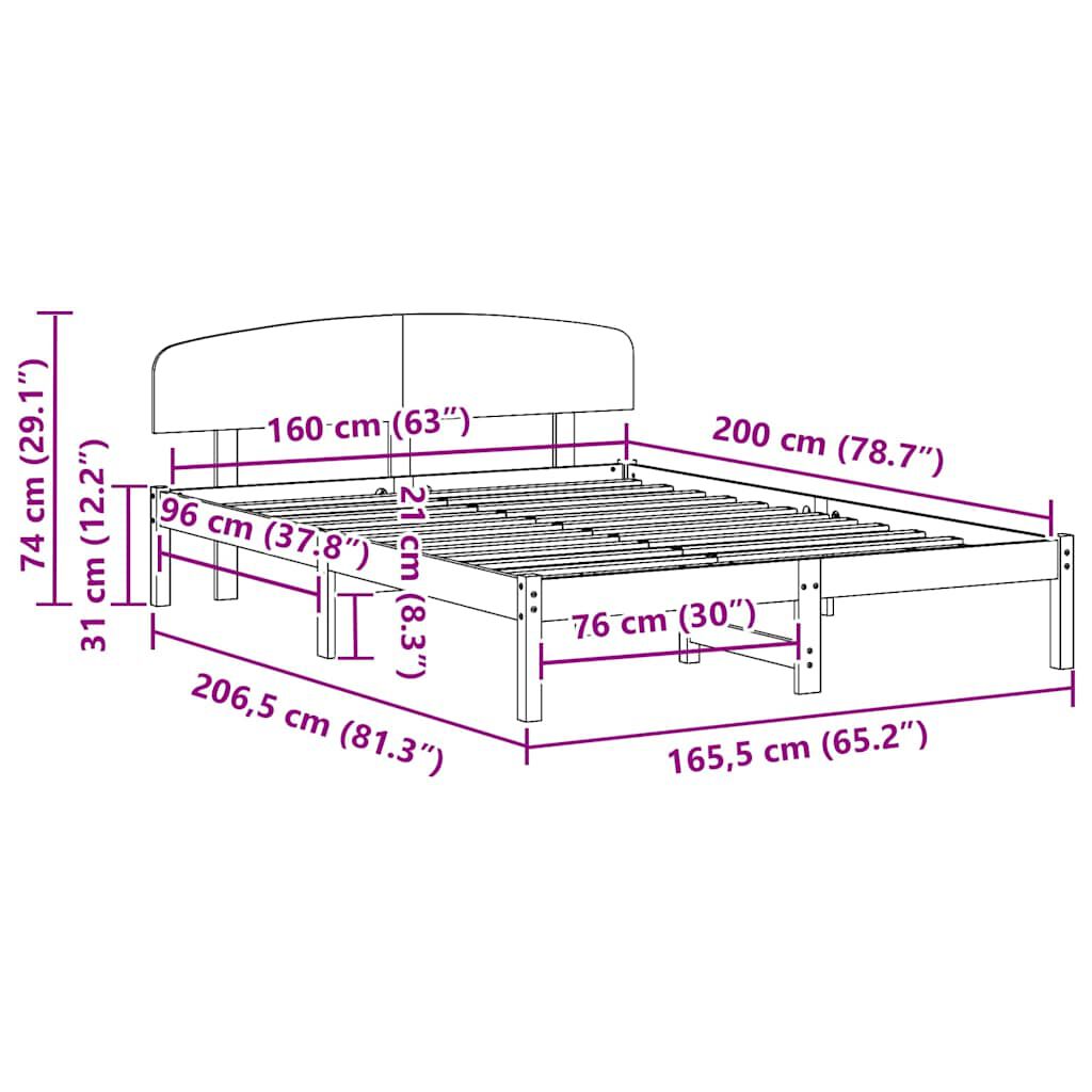 vidaXL Σκελετός Κρεβατιού Καφέ 160 x 200 cm Μασίφ ξύλο πεύκου