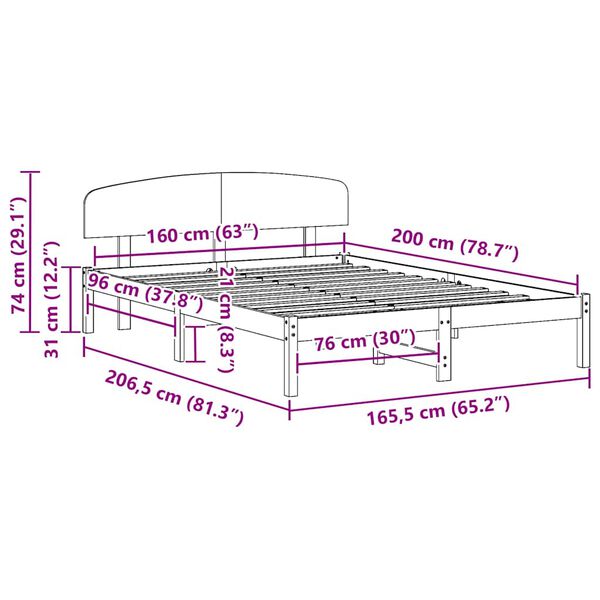 vidaXL Σκελετός Κρεβατιού Καφέ 160 x 200 cm Μασίφ ξύλο πεύκου