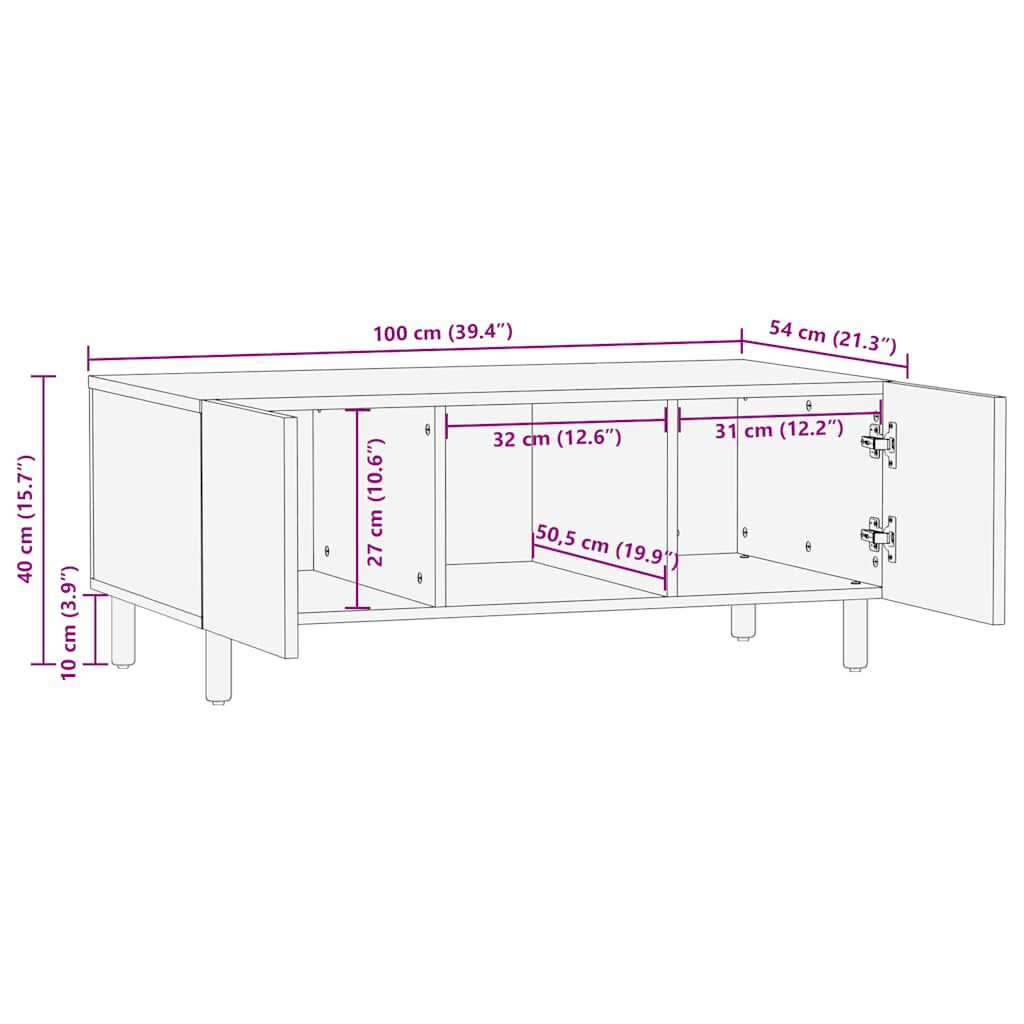 vidaXL Τραπεζάκι σαλονιού καφέ 100x54x40 cm μασίφ ξύλο Mango