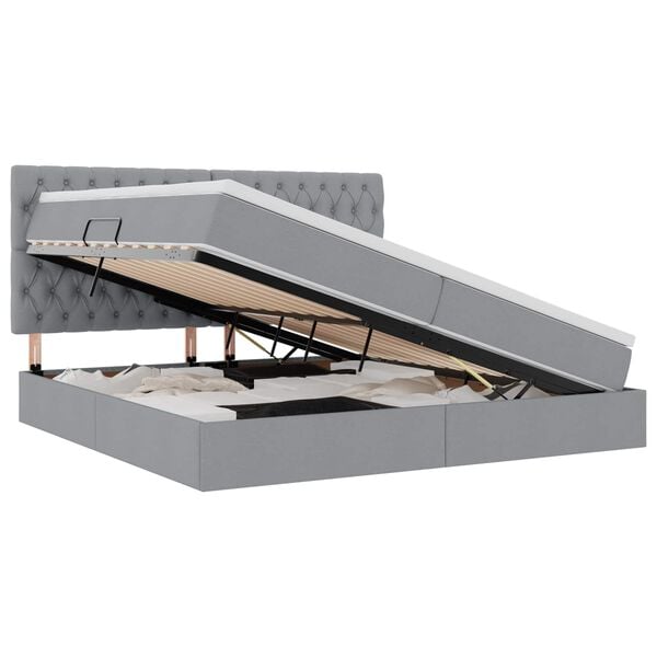 vidaXL Κρεβάτι Αποθήκης Ανοιχτό γκρι 200 x 200 cm Τεχνητό Δέρμα