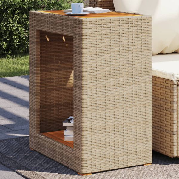 vidaXL Τραπέζι Κήπου με Ξύλινη Επιφάνεια Μπεζ 60x40x75 εκ Συνθ. Ρατάν