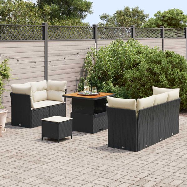 vidaXL Σετ Καναπέ Κήπου Ρυθμιζόμενο ύψος 8 pcs Μαύρο συνθετικό ρατάν