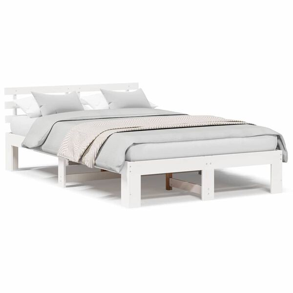 vidaXL Σκελετός Κρεβατιού Λευκό 135 x 190 cm Μασίφ ξύλο πεύκου