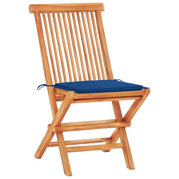 vidaXL Σετ Επίπλων Mπιστρό 3 τεμ. Μασίφ Ξύλο Teak με Μπλε ρουά Μαξιλάρια