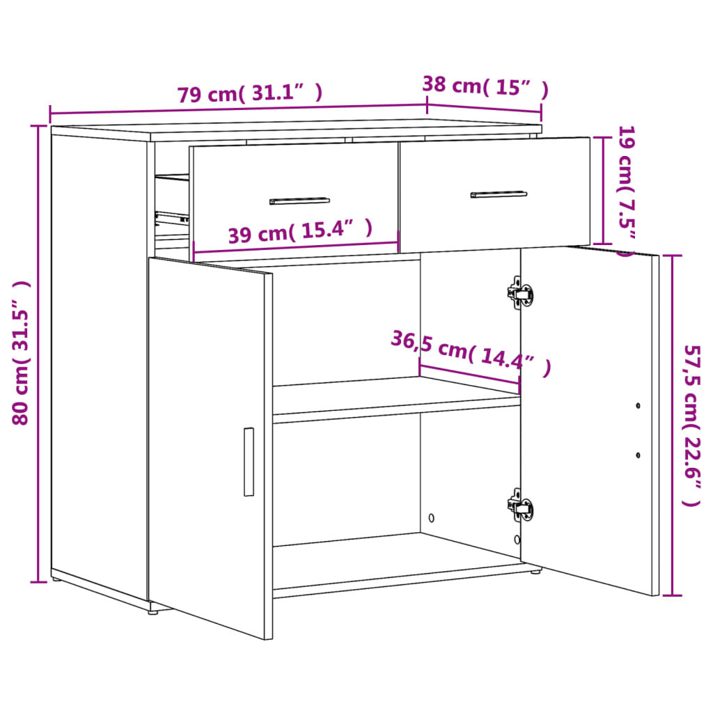 vidaXL Βοηθητικό Ντουλάπι Καφέ Δρυς 79x38x80εκ. από Επεξεργασμένο Ξύλο