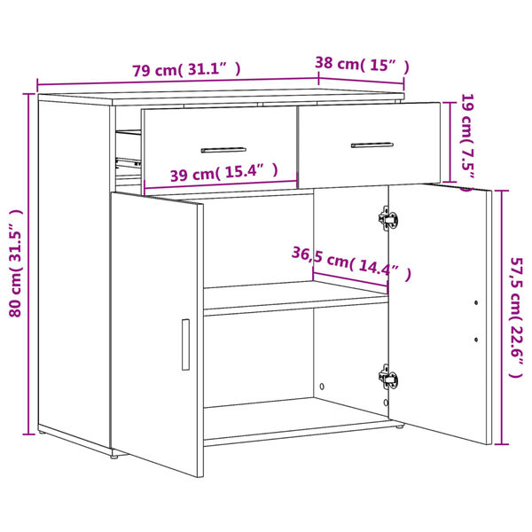 vidaXL Βοηθητικό Ντουλάπι Καφέ Δρυς 79x38x80εκ. από Επεξεργασμένο Ξύλο
