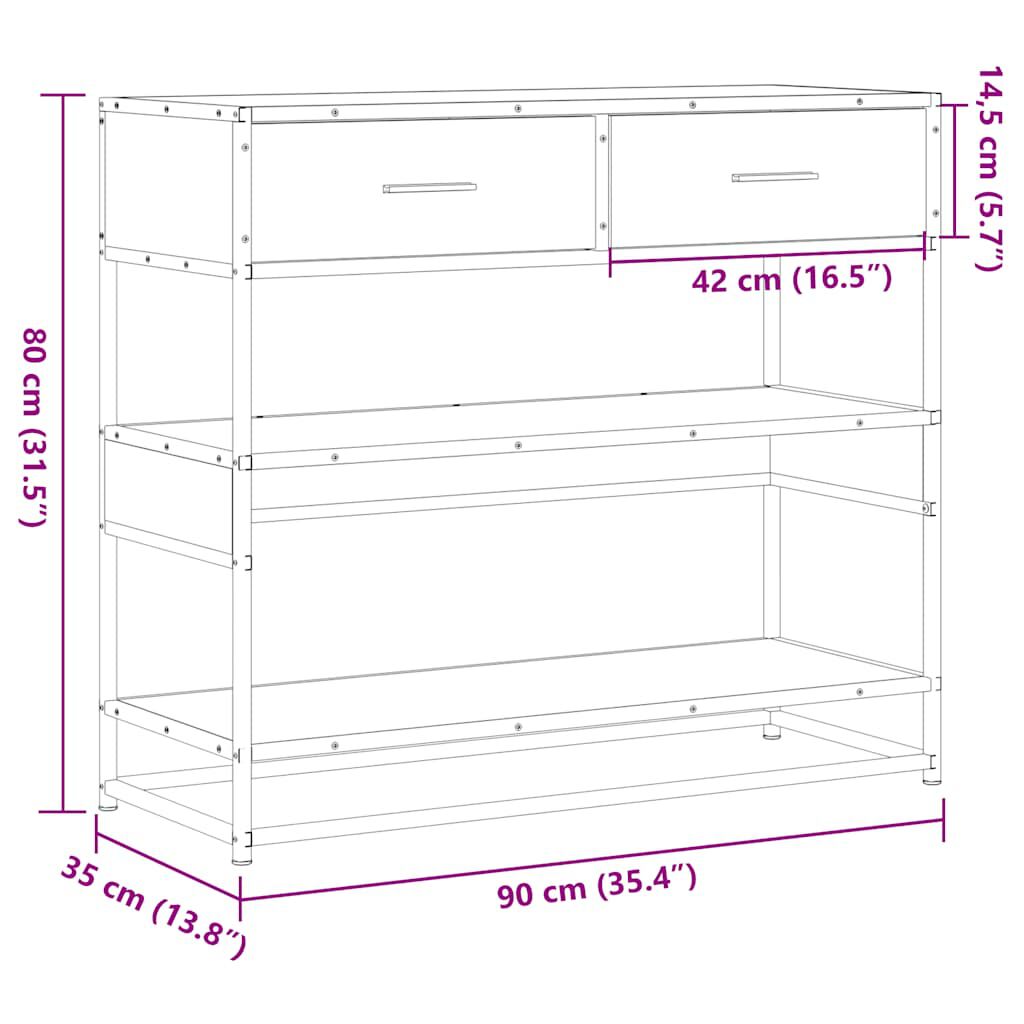 vidaXL Τραπέζι Κονσόλα Sonoma Δρυς 90x35x80 εκ. Επεξεργασμένο Ξύλο