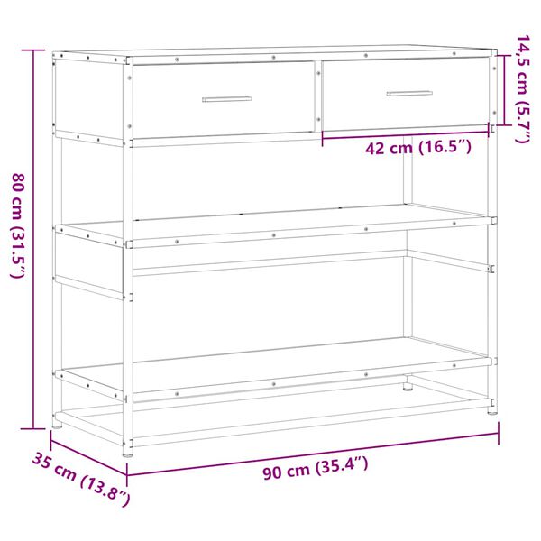vidaXL Τραπέζι Κονσόλα Sonoma Δρυς 90x35x80 εκ. Επεξεργασμένο Ξύλο