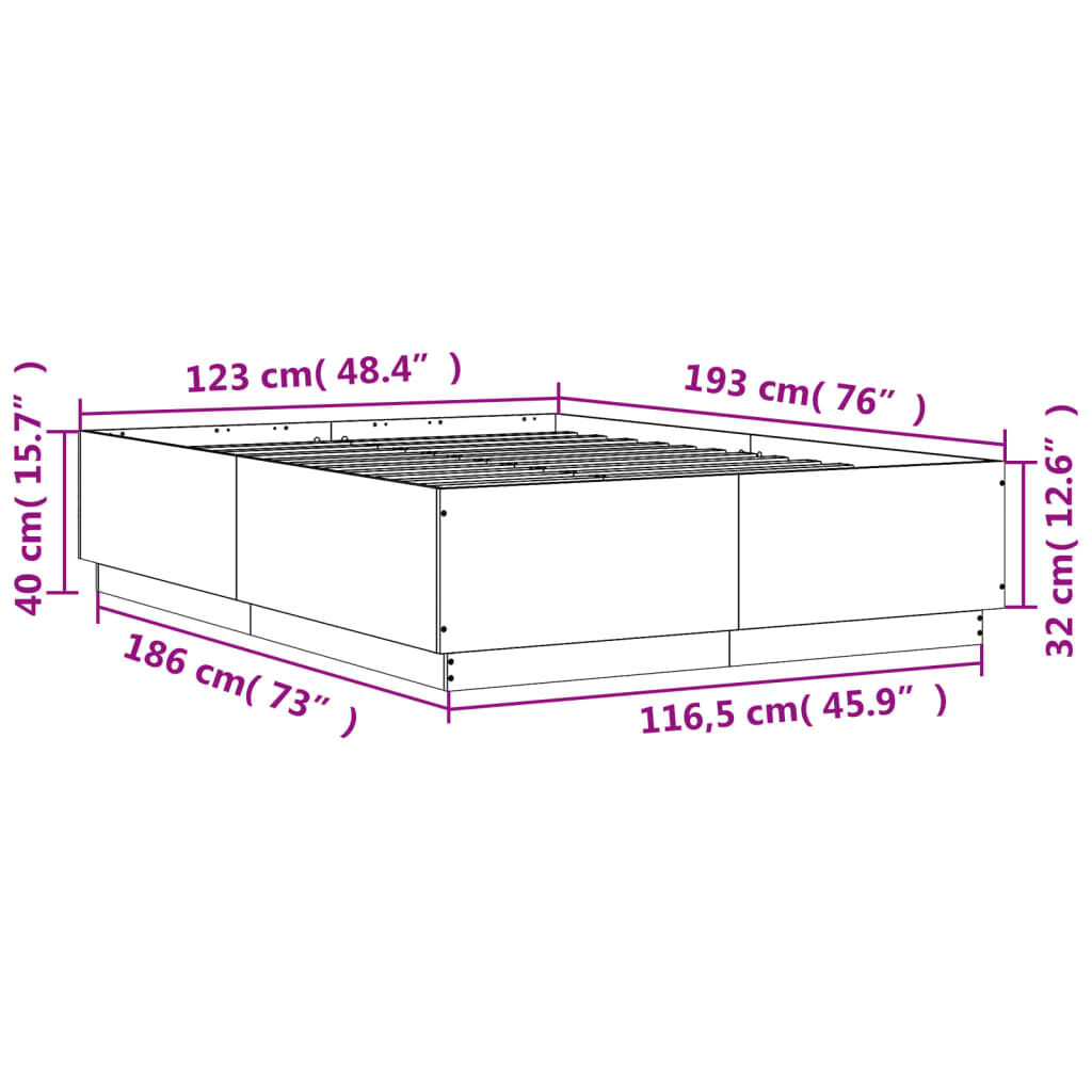 vidaXL Πλαίσιο Κρεβατιού με LED Sonoma Δρυς 120x190εκ. Επεξ. Ξύλο